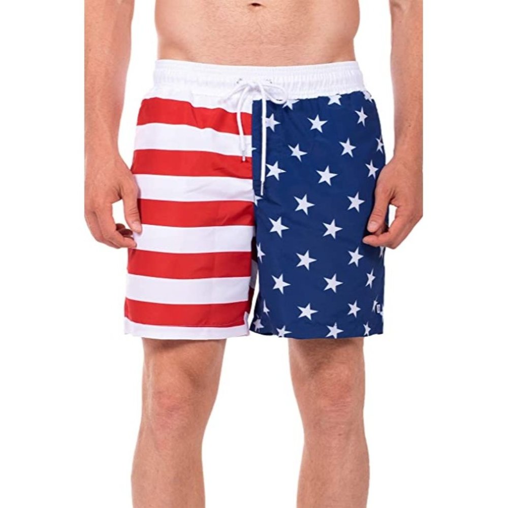 Tipsy Elves Men's Patriotic USA American Flag Swim Trunks: Small Red